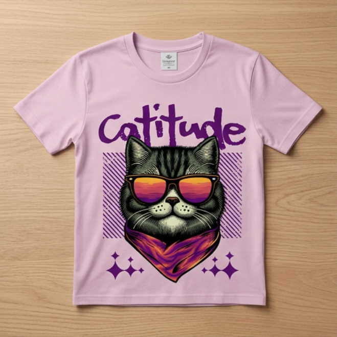 Unisex Pink Cool Cat T-Shirt