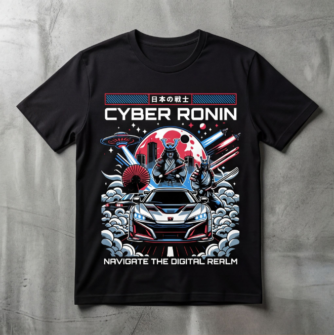 Cyber Ronin: Realm-Navigator | Unisex Heavy Cotton Graphic T-Shirt image