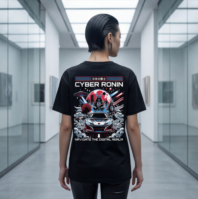 Cyber Ronin: Realm-Navigator | Unisex Heavy Cotton Graphic T-Shirt image