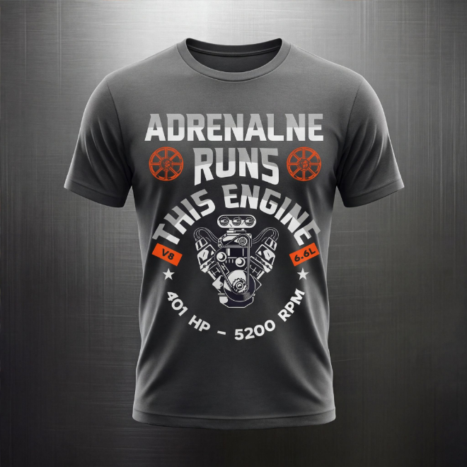 Adrenaline Runs this Engine | Unisex Heavy Cotton Graphic T-Shirt image