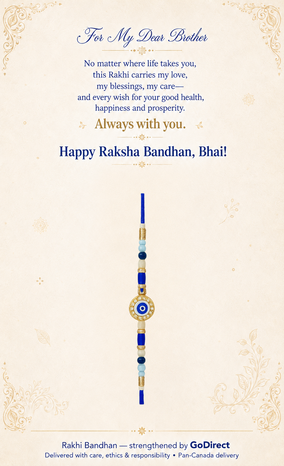 Blue Beaded Rakhi With Evil Eye Charm image