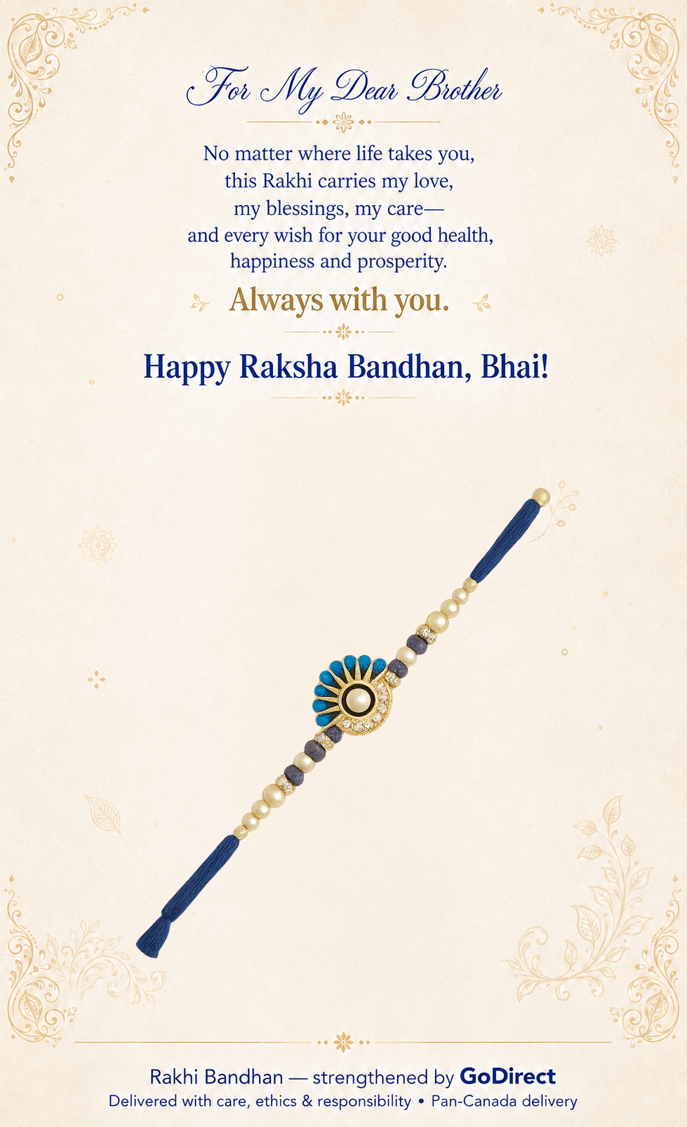 Blue Thread Rakhi with Pearl and Stone Beads image