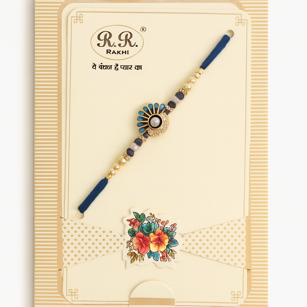 Blue Thread Rakhi with Pearl and Stone Beads