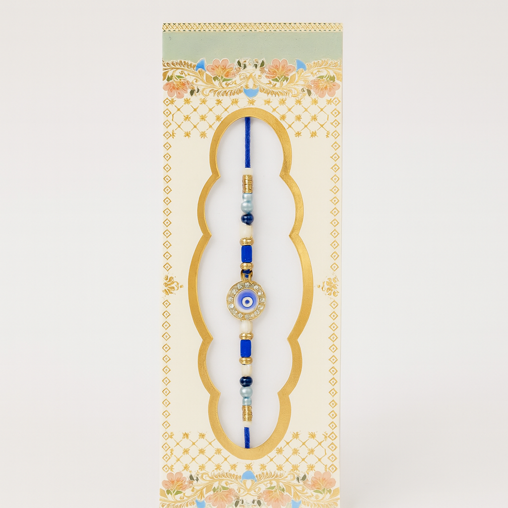 Blue Beaded Rakhi With Evil Eye Charm