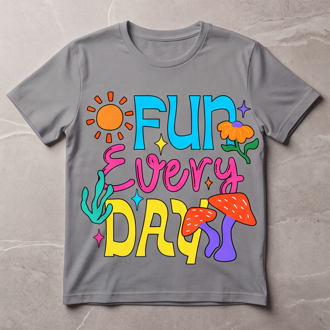Grey Cotton T-Shirt With Fun Every Day Print