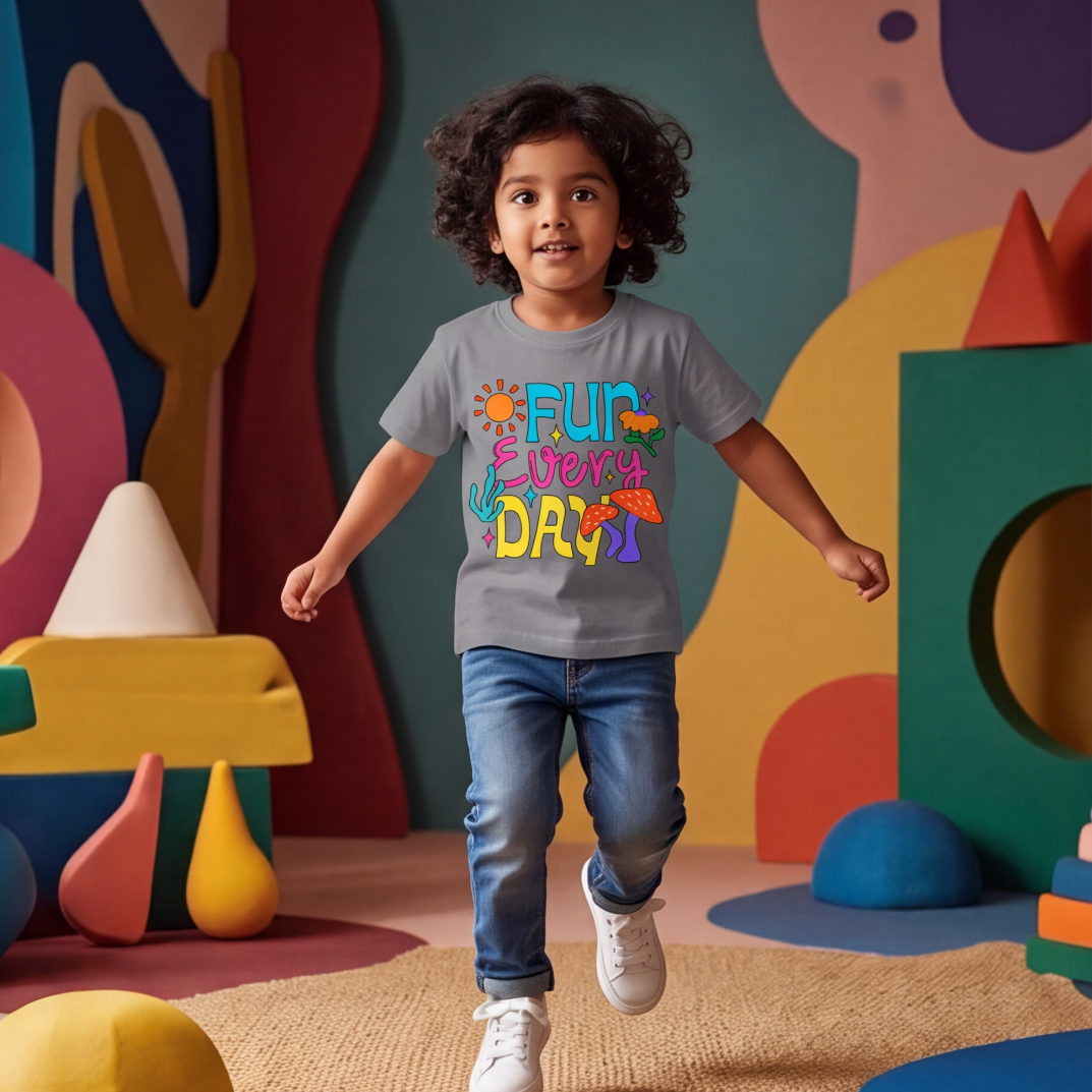Grey Cotton T-Shirt With Fun Every Day Print image