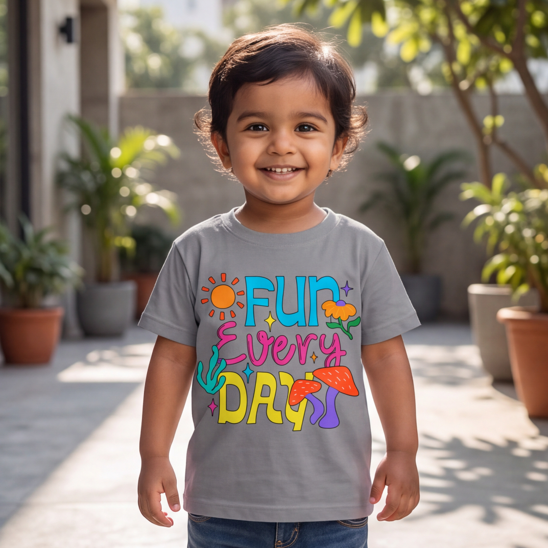 Grey Cotton T-Shirt With Fun Every Day Print image