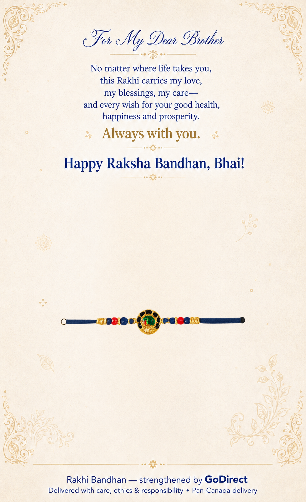 Cheque Themed Rakhi with Peacock Motif image
