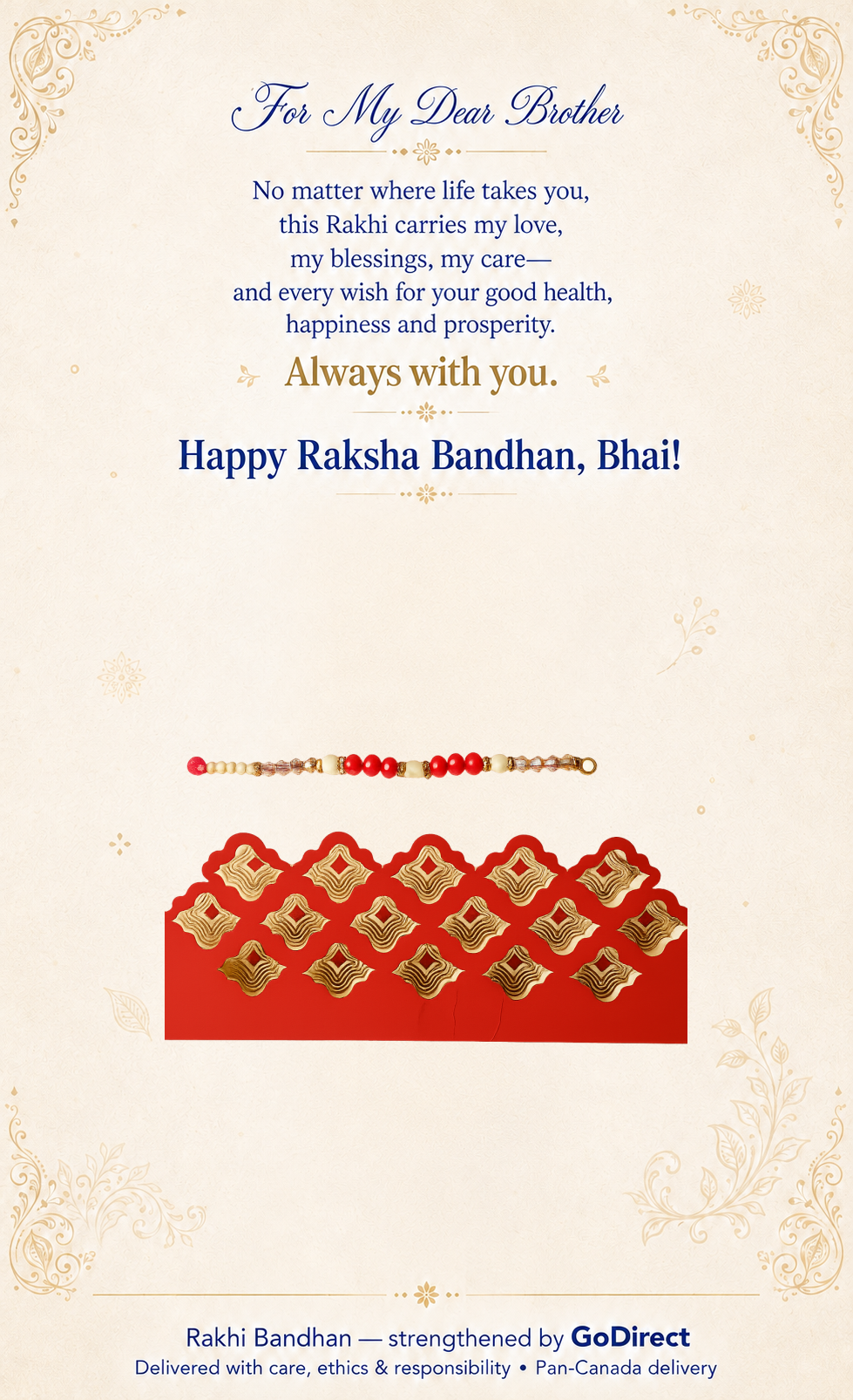 White Red Beads Rakhi with Decorative Envelope image