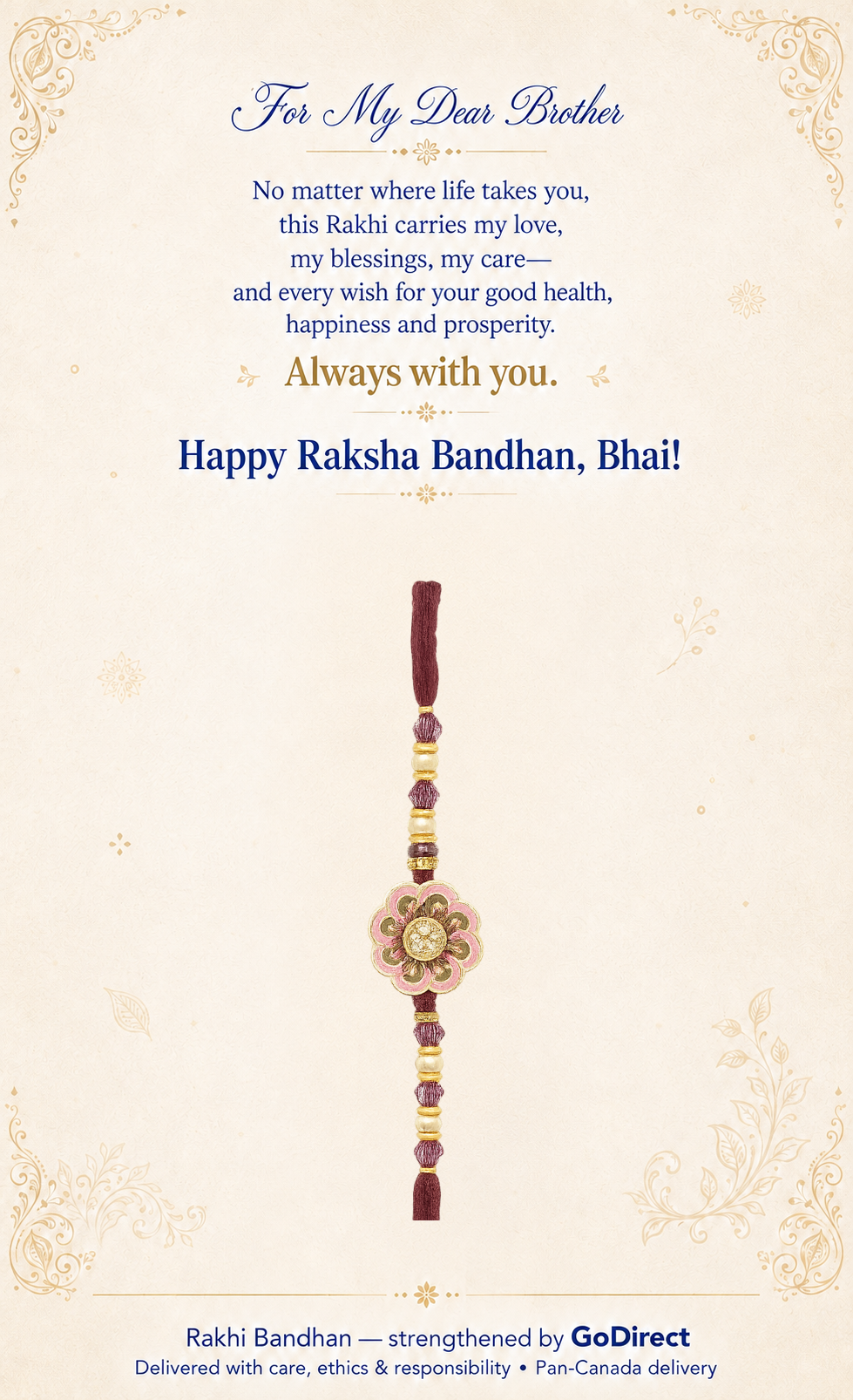 Floral Design Rakhi with Green Beads image