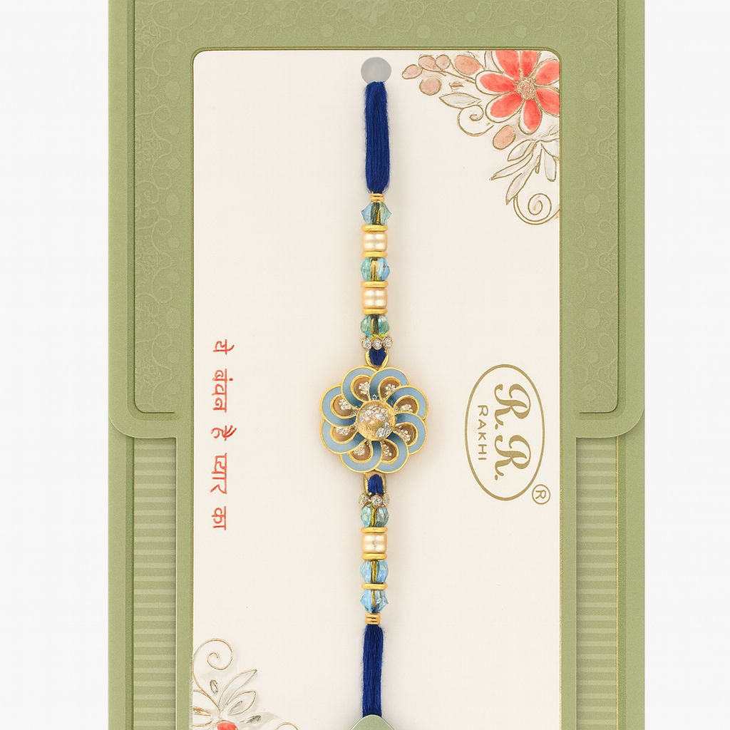 Floral Design Rakhi with Blue Beads