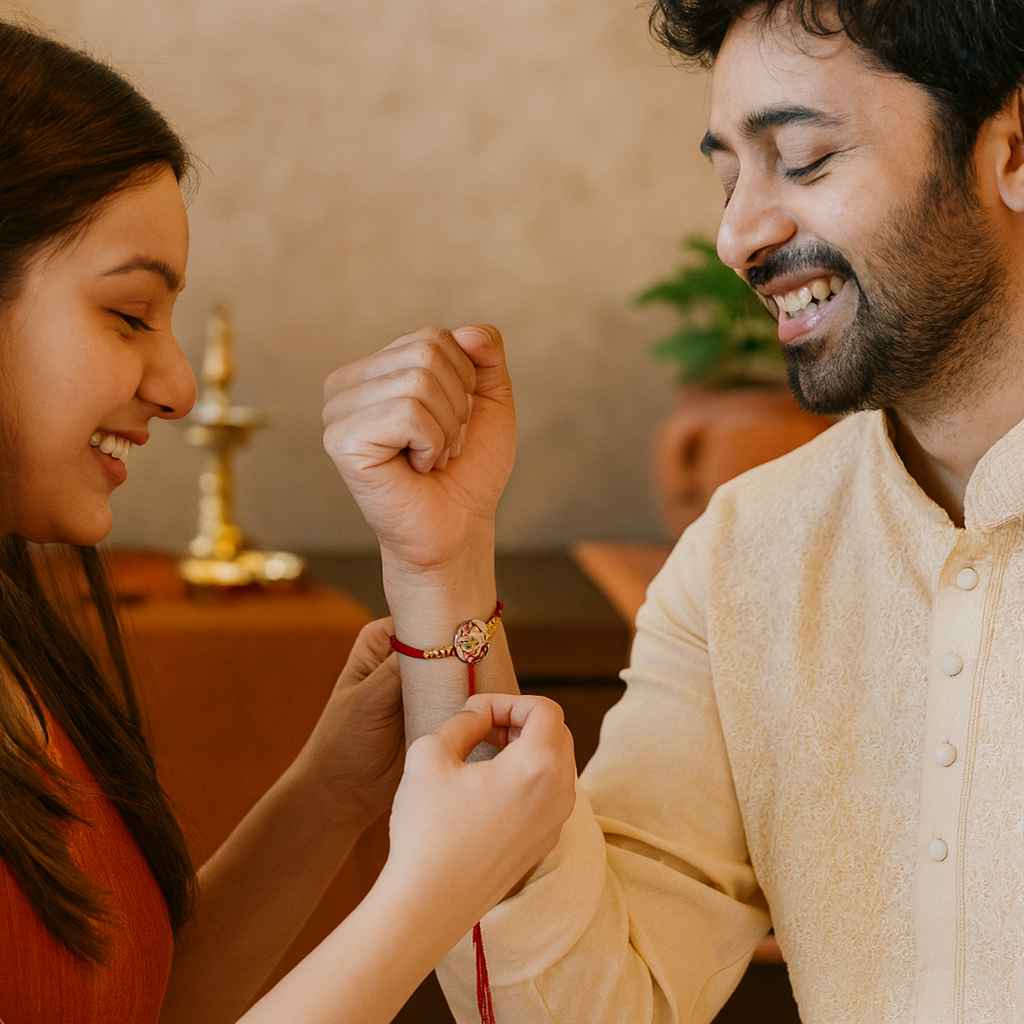 Traditional Red Thread Rakhi with Floral Design image