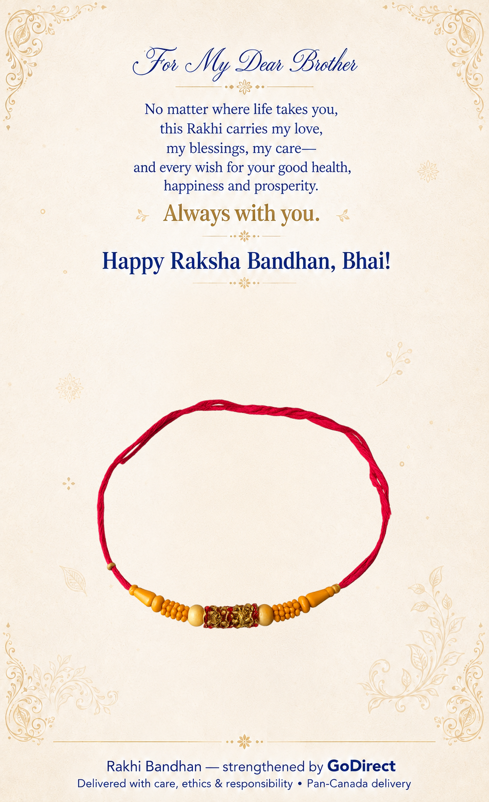 Gold Centerpiece Dhaga Rakhi With Wooden Beads image
