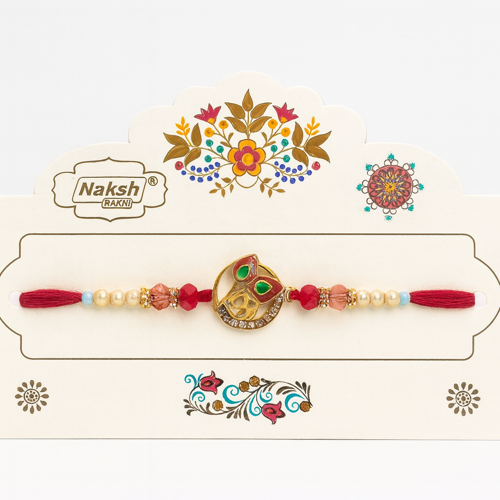 Om Symbol Rakhi with Pink Beads