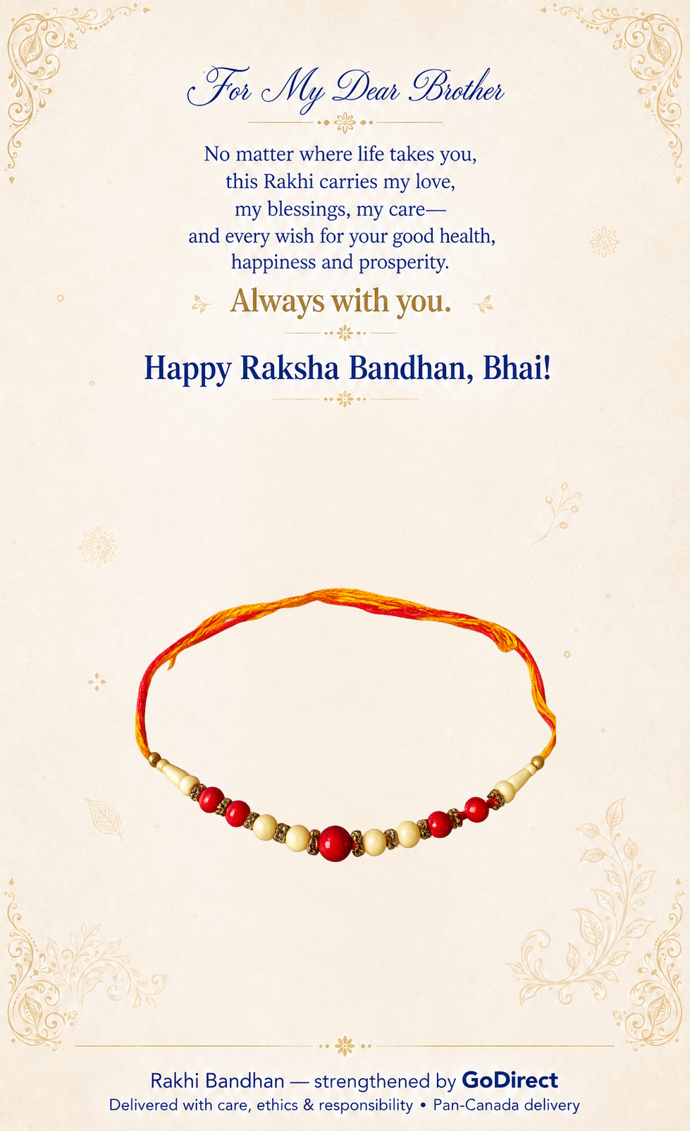 Dhaga Rakhi With Red And White Beads image