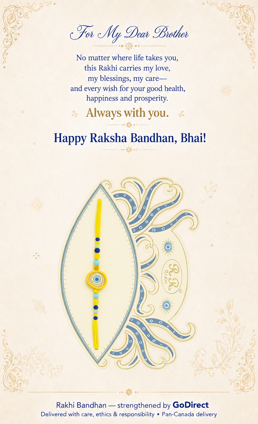 Yellow Thread Rakhi With Evil Eye Design image