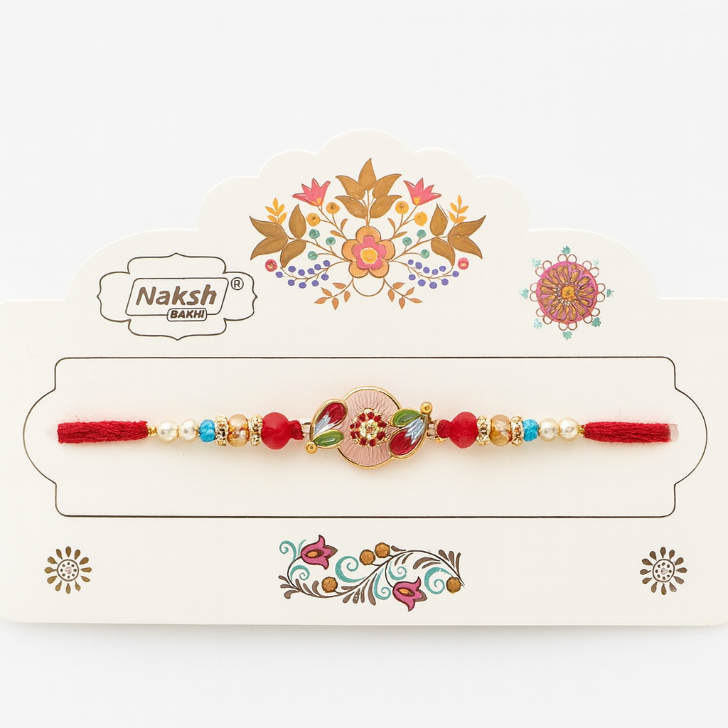 Traditional Rakhi with Beads and Floral Motif