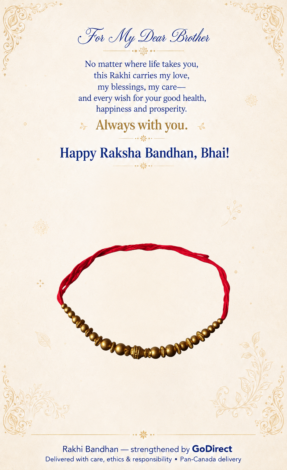 Brass Beads Dhaga Rakhi with Red Thread image