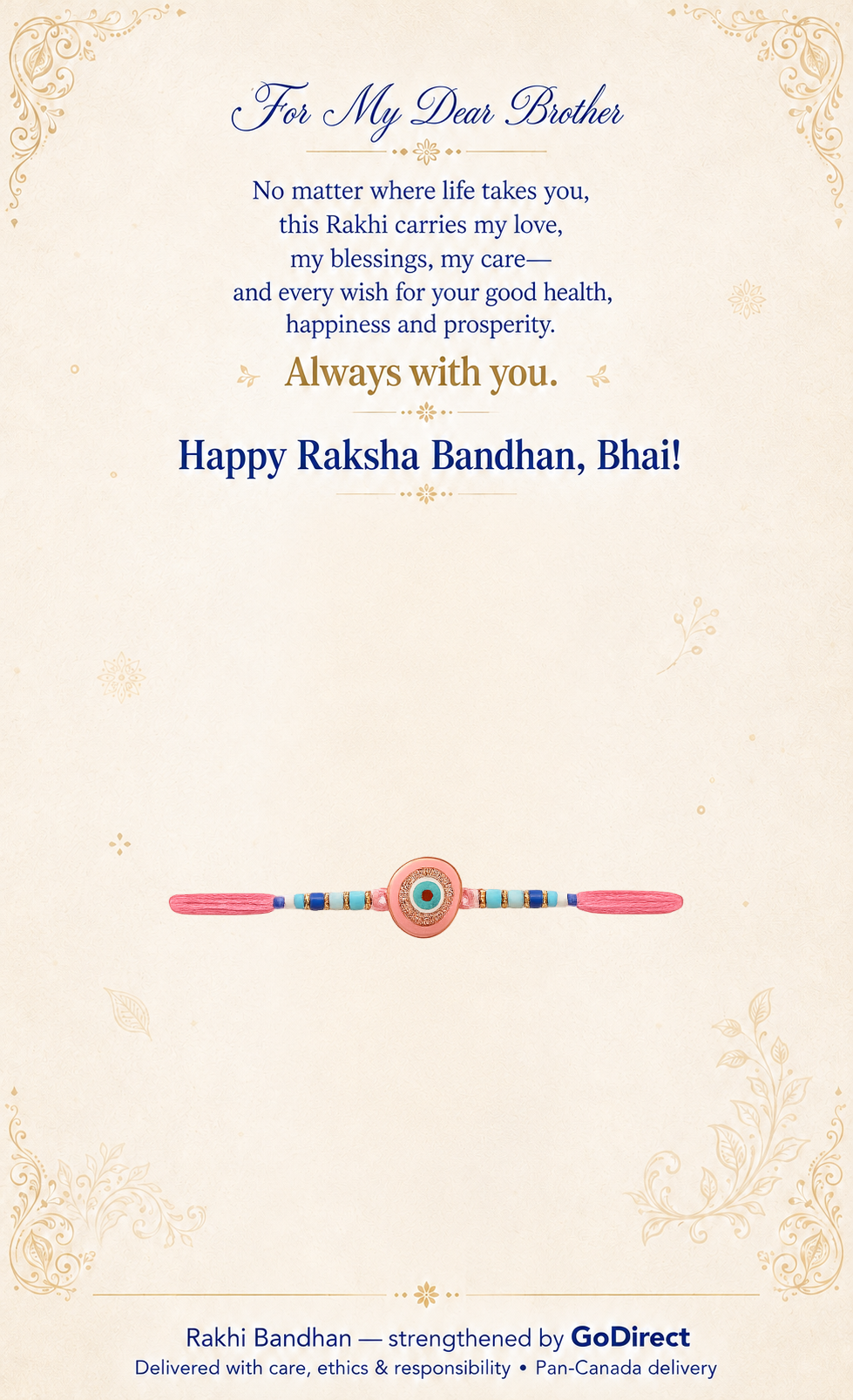 Pink Thread Rakhi With Evil Eye Bead image