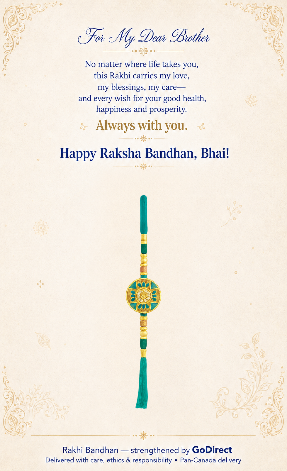 Green Thread Rakhi with Floral Pendant image