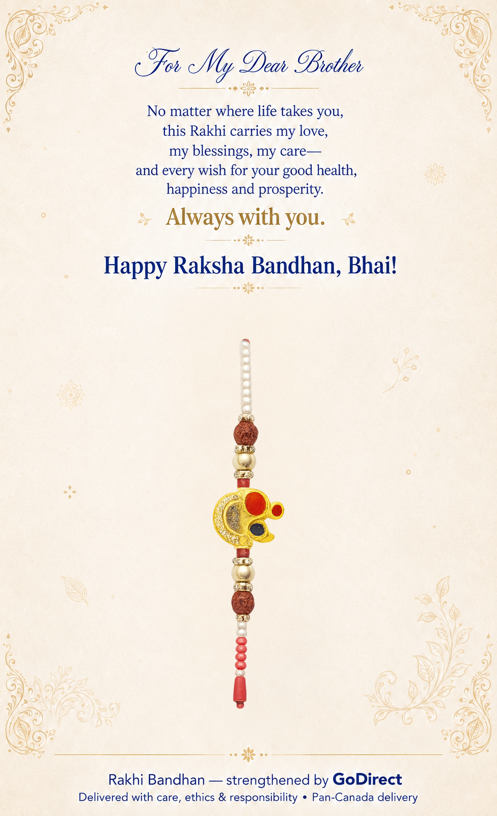 Red Rudraksha Rakhi With Greeting Card For Brother image