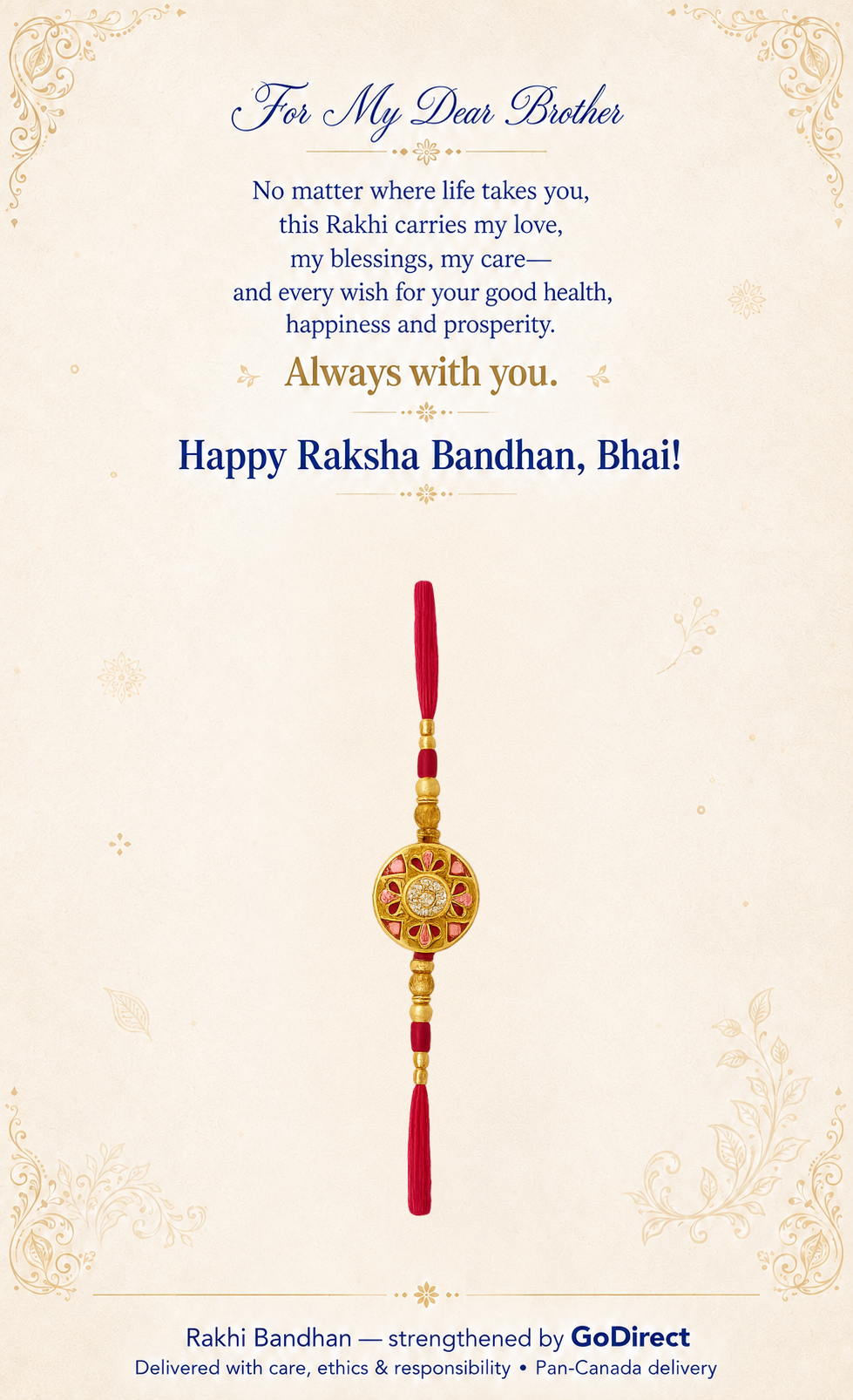 Floral Motif Rakhi with Red Thread image