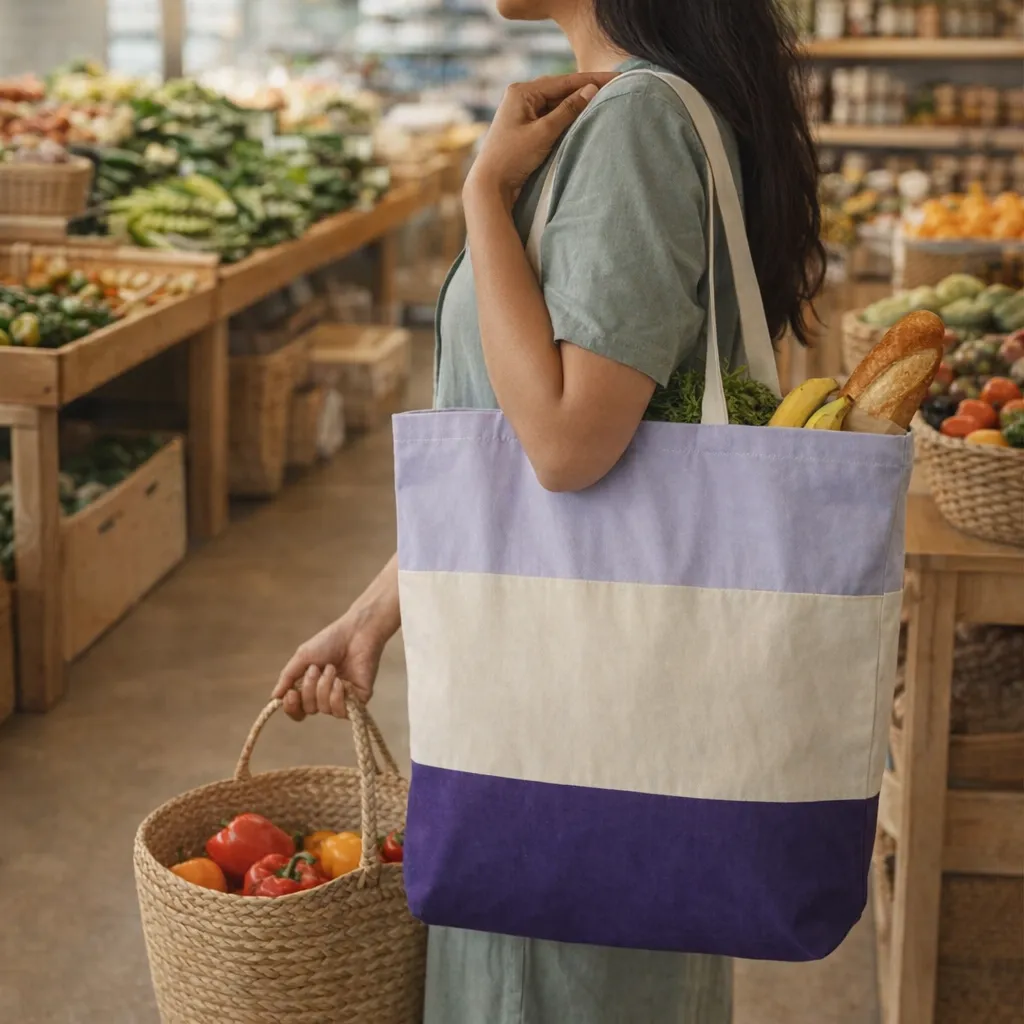 Cotton Tri Color block Tote Bag image
