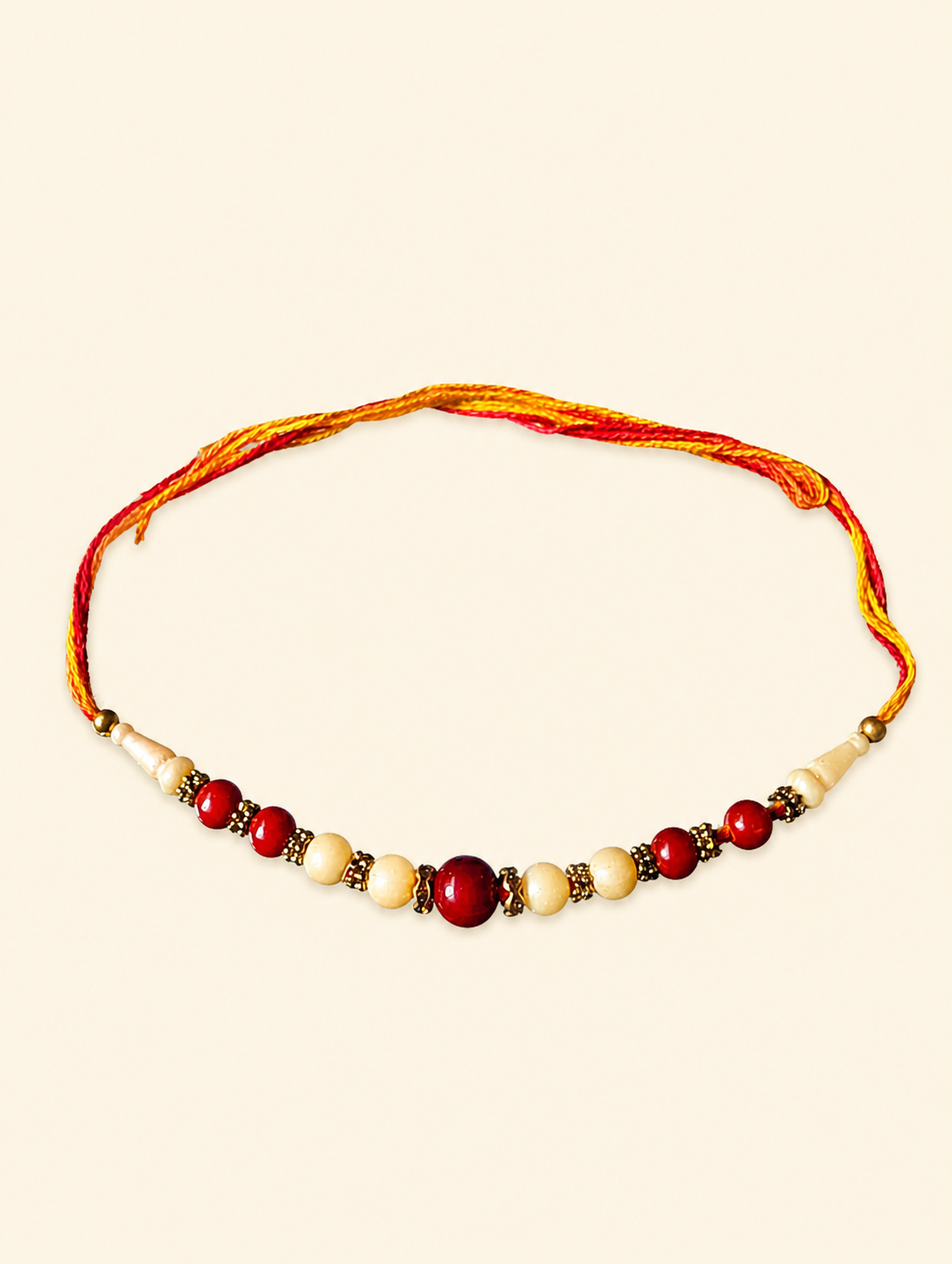 Dhaga Rakhi With Red And White Beads