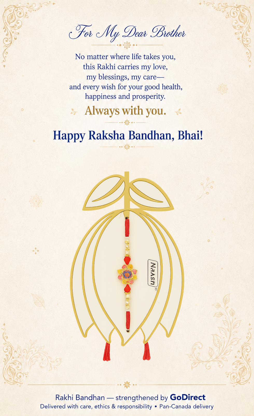 Floral Beaded Rakhi with Red Thread image