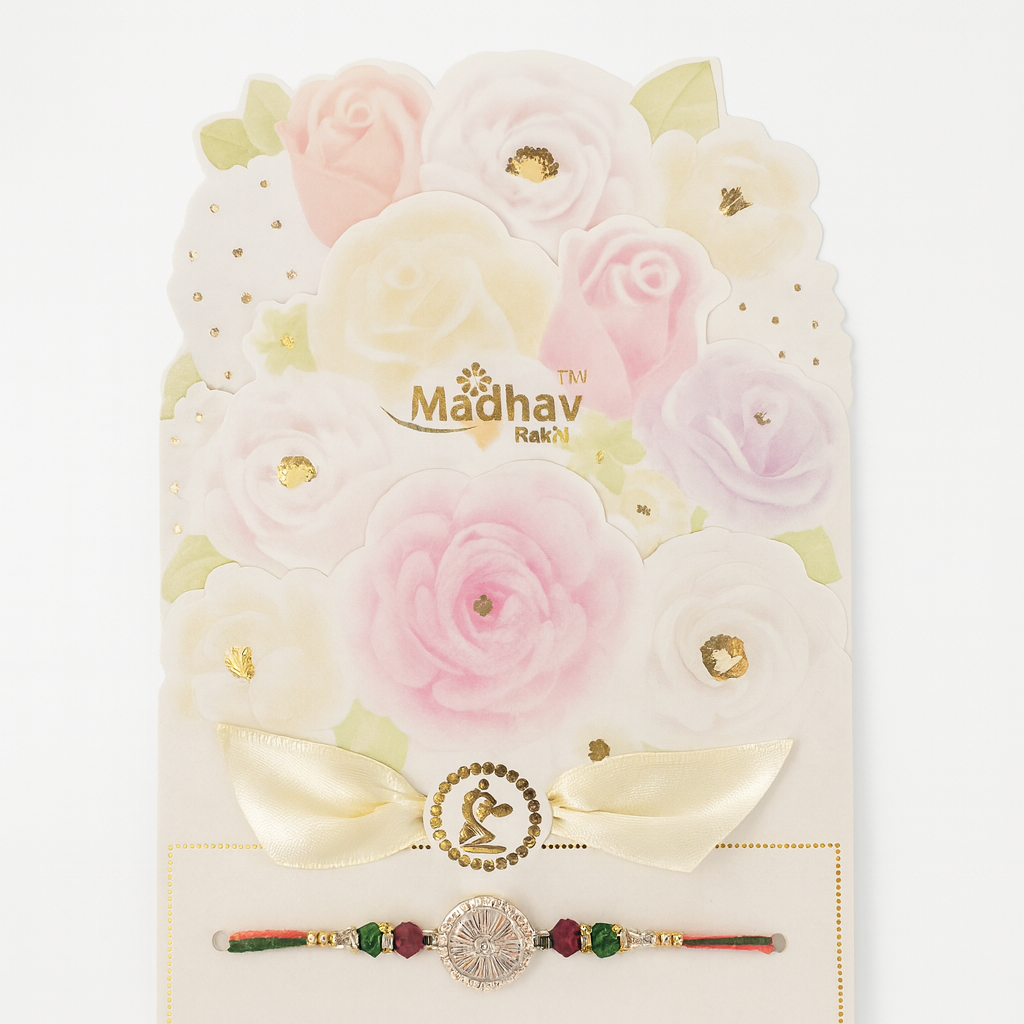 Red Beaded Rakhi with Ek Onkar Symbol