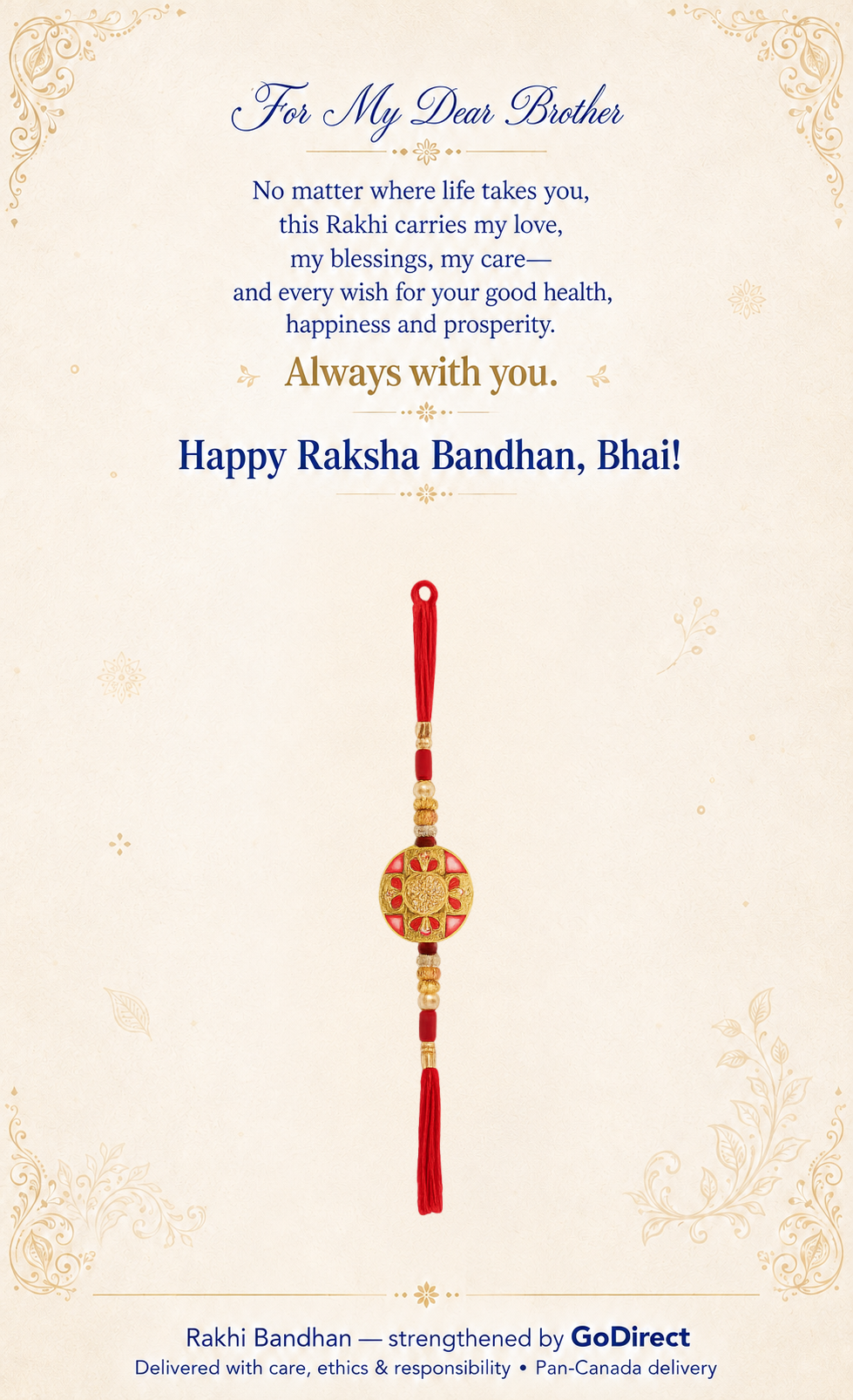 Traditional Red Thread Rakhi with Floral Design image