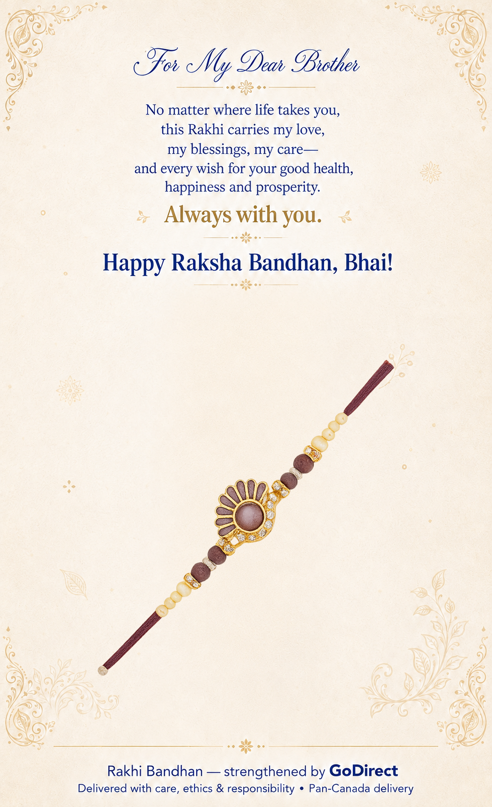 Peacock Feather Rakhi With Purple Thread image