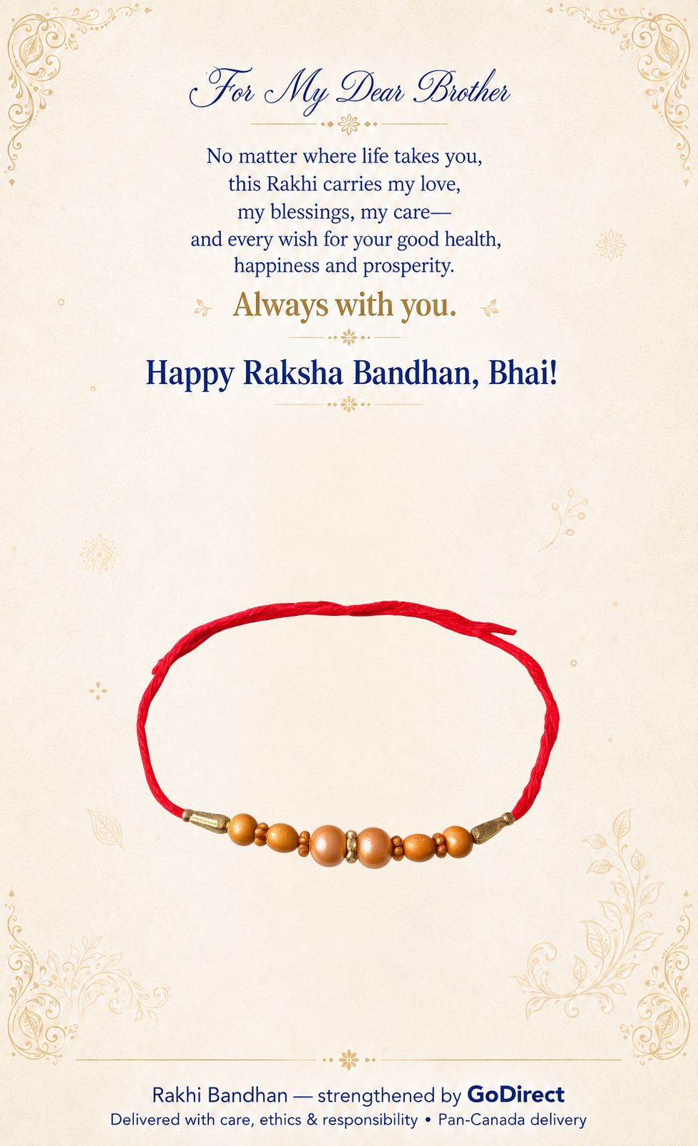 Golden Beads Dhaga Rakhi with Red Thread image