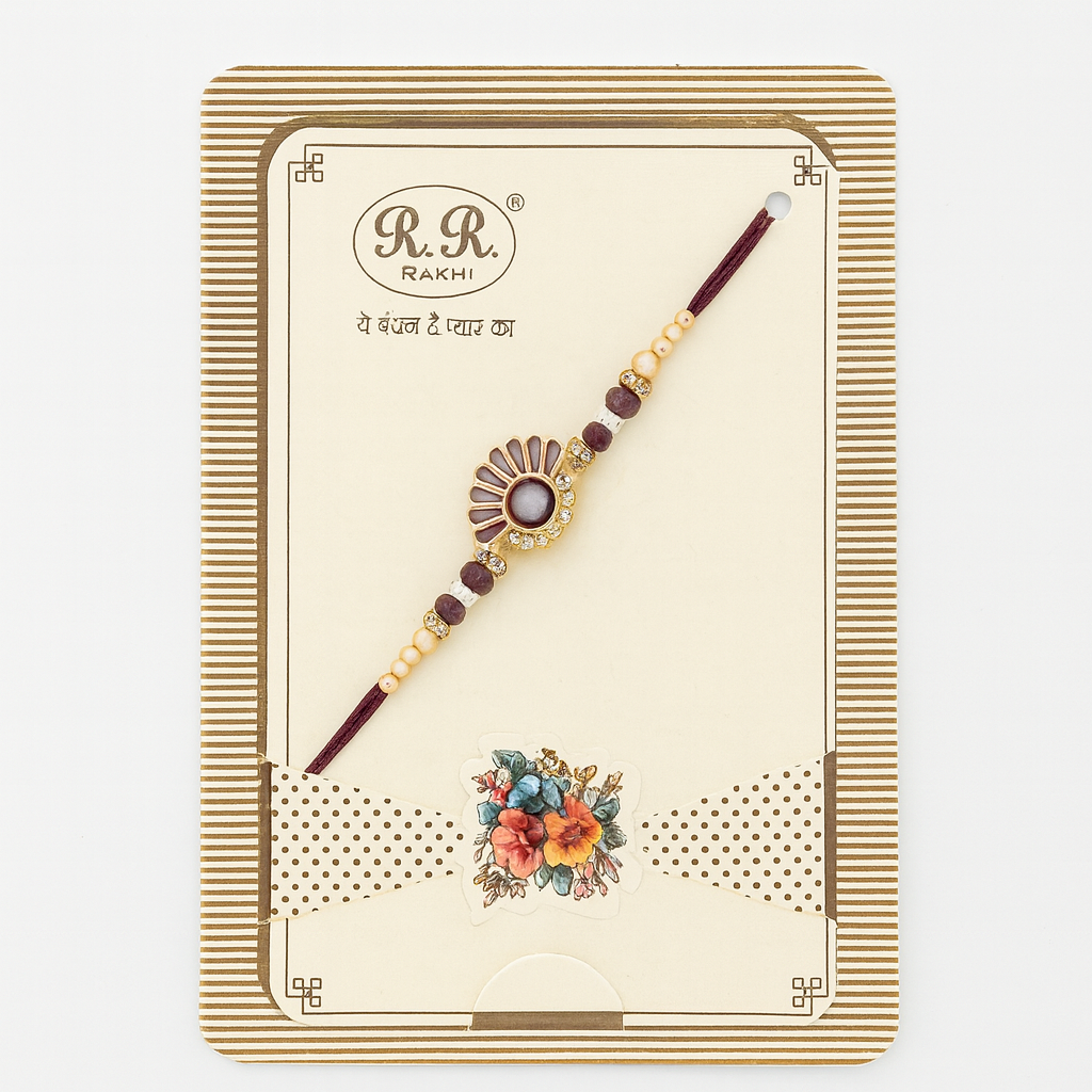 Peacock Feather Rakhi With Purple Thread