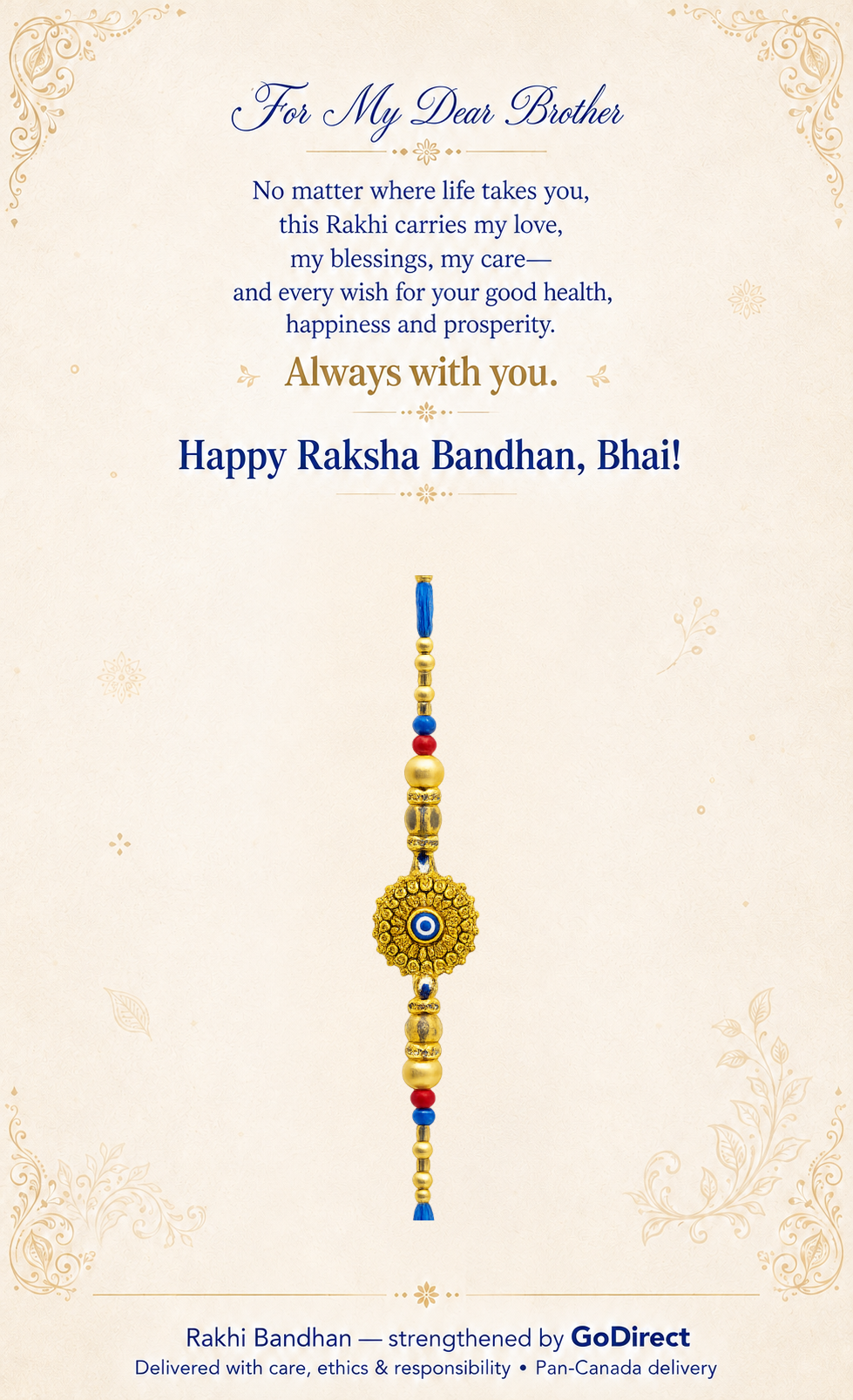 Evil Eye Rakhi with Gold and Blue Beads image