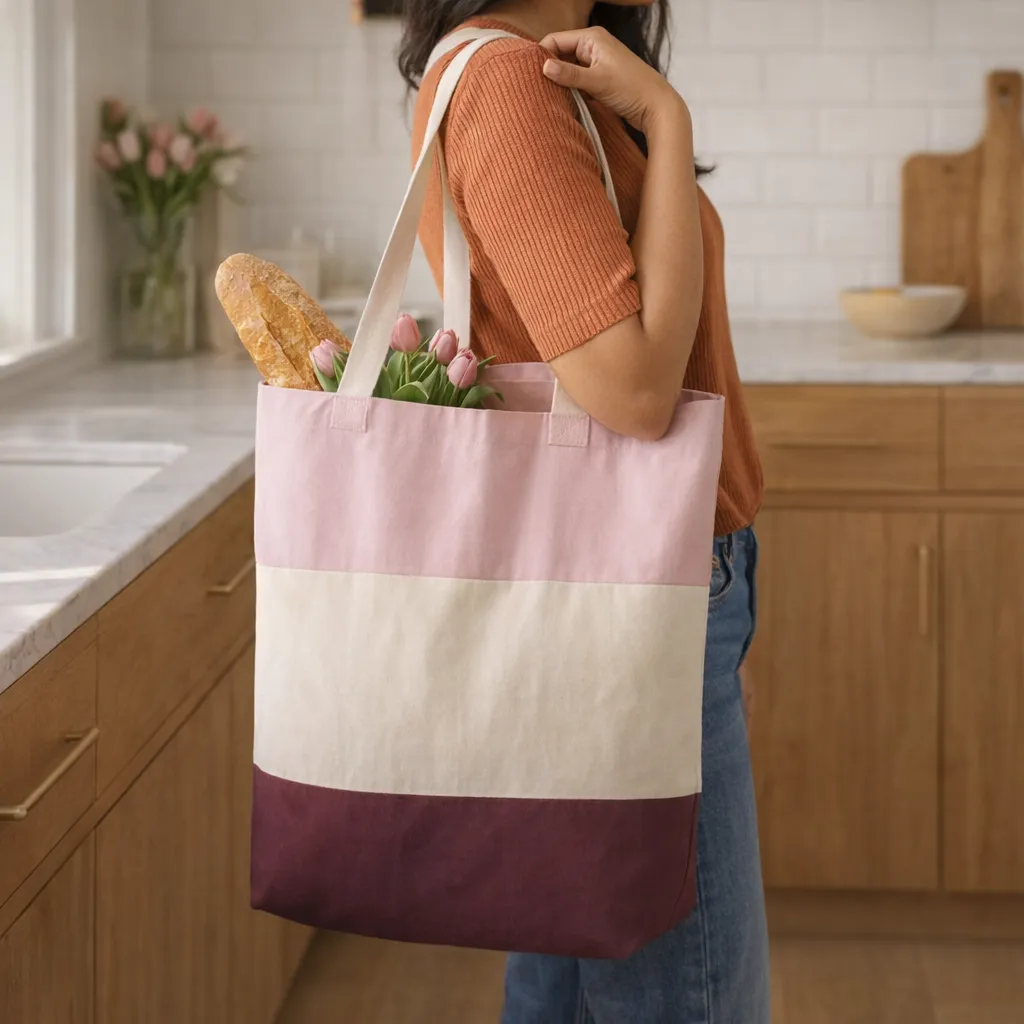 Color Block Cotton Canvas Tote Bag image