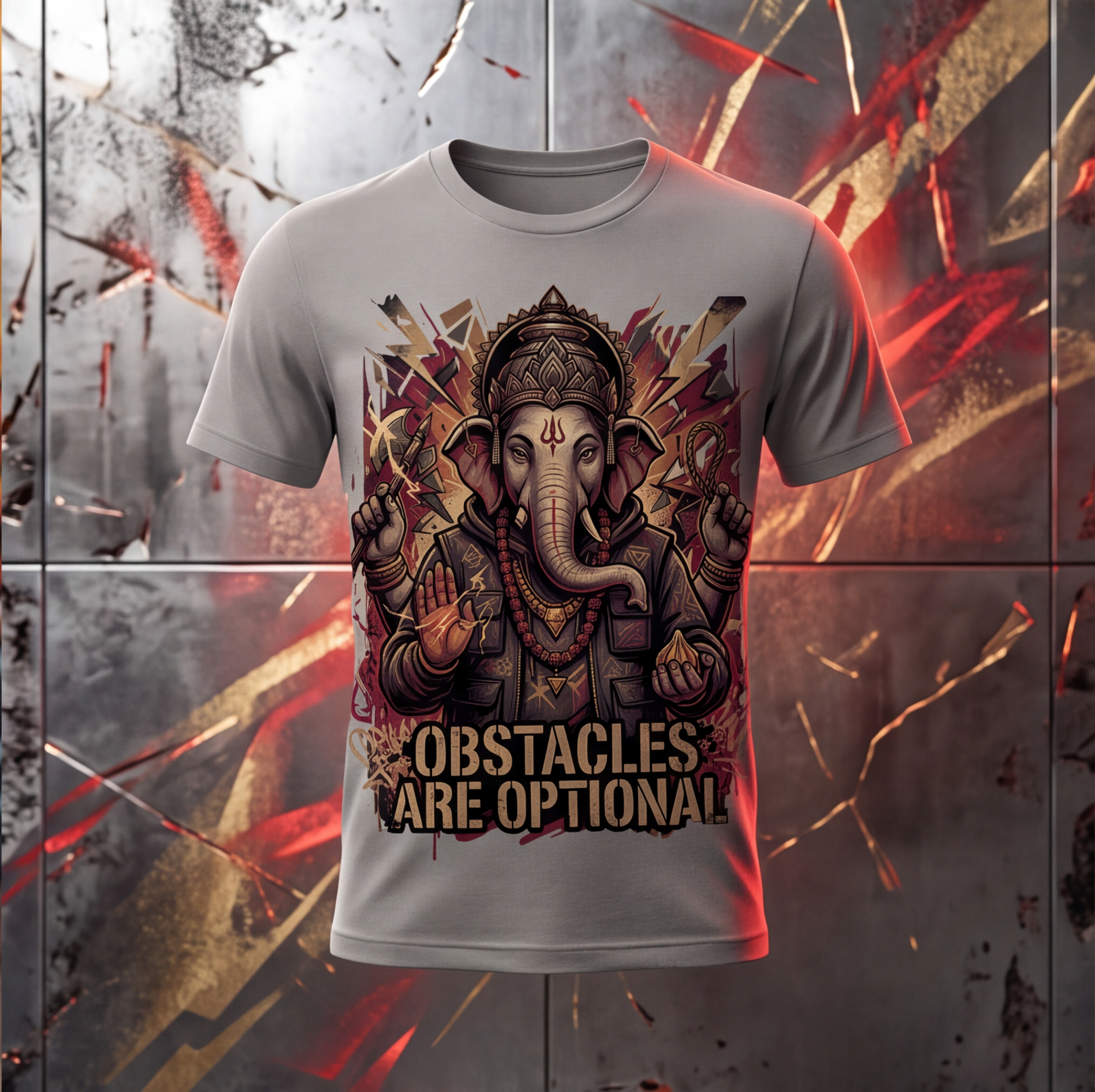 Grey T-Shirt With Lord Ganesha Graphic Print