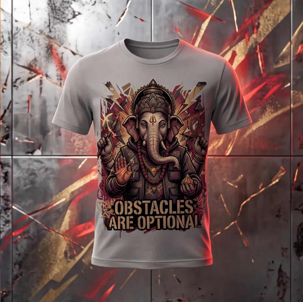 Grey T-Shirt With Lord Ganesha Graphic Print