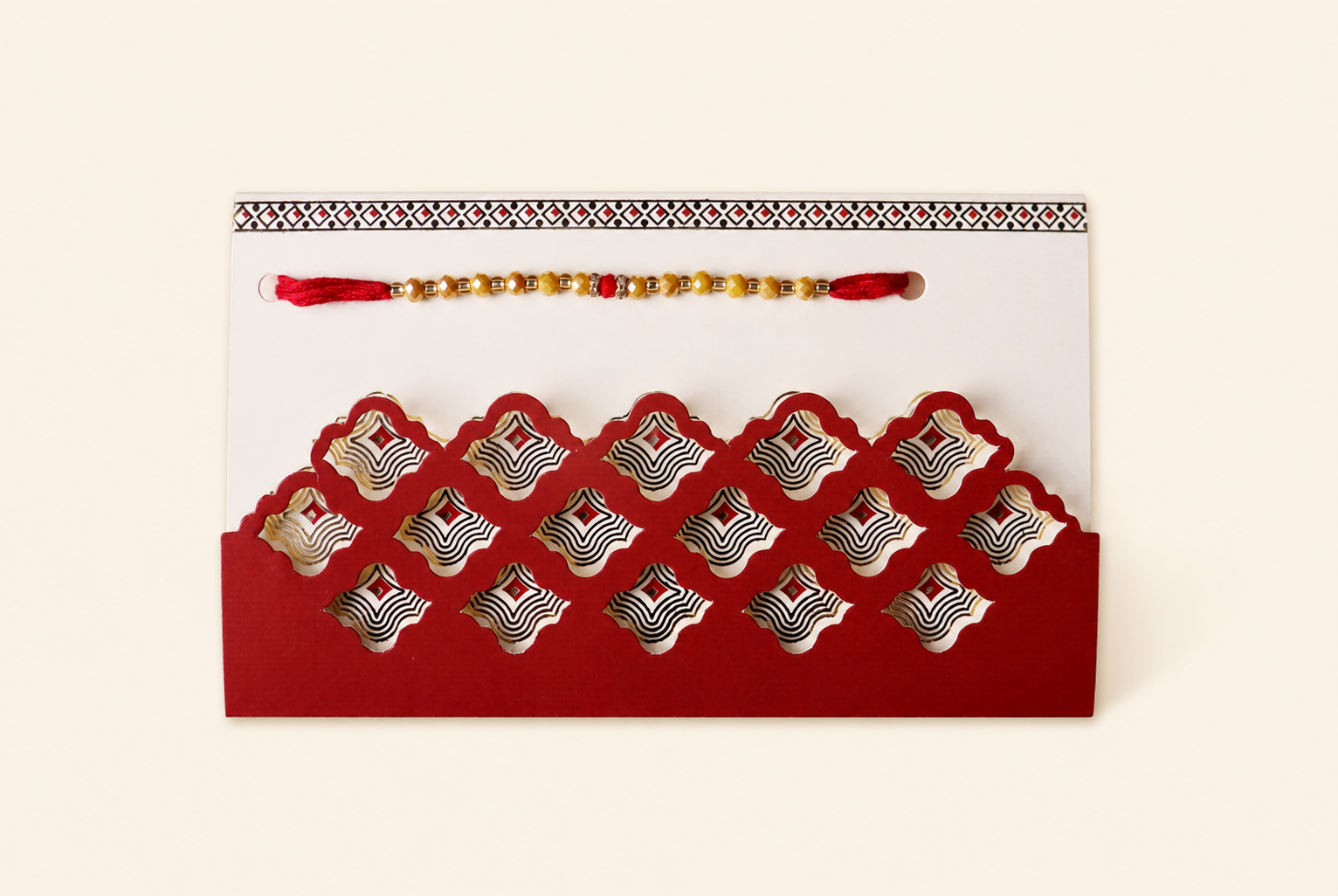 Yellow Beads Rakhi with Decorative Envelope