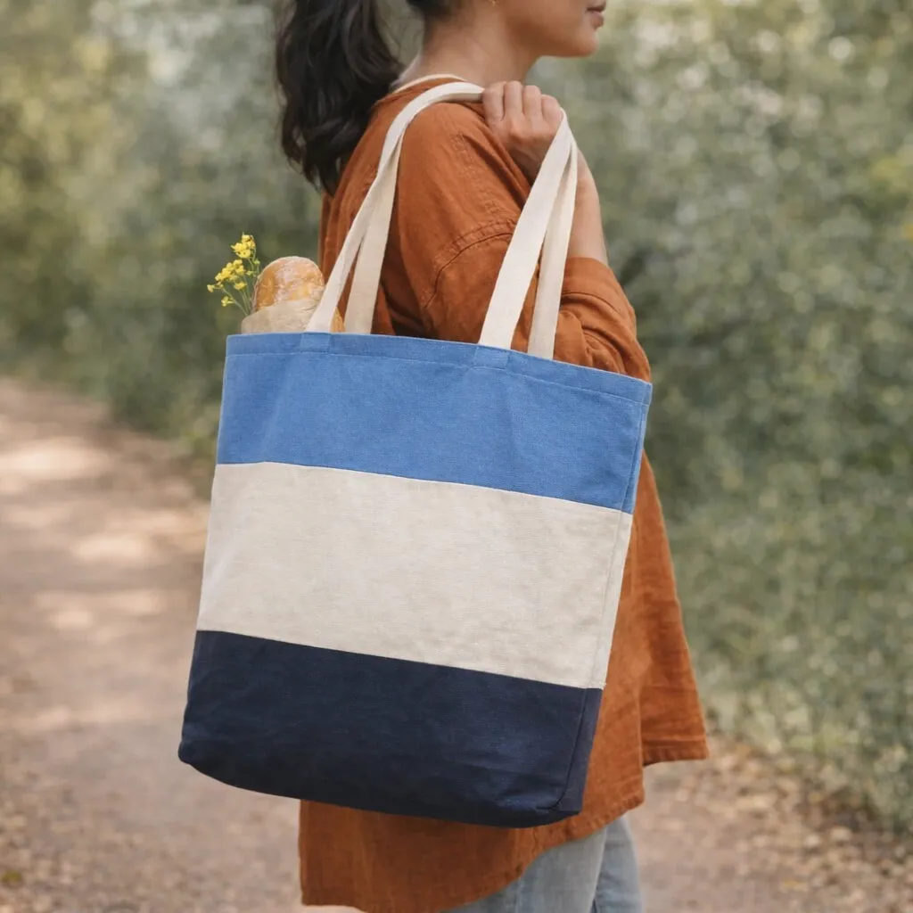 Canvas Tri Color Stripes Tote Bag image