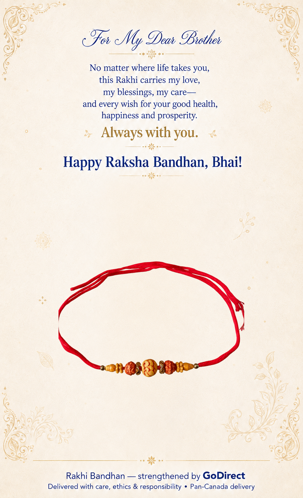 Carved Wooden Bead Dhaga Rakhi with Red Thread image