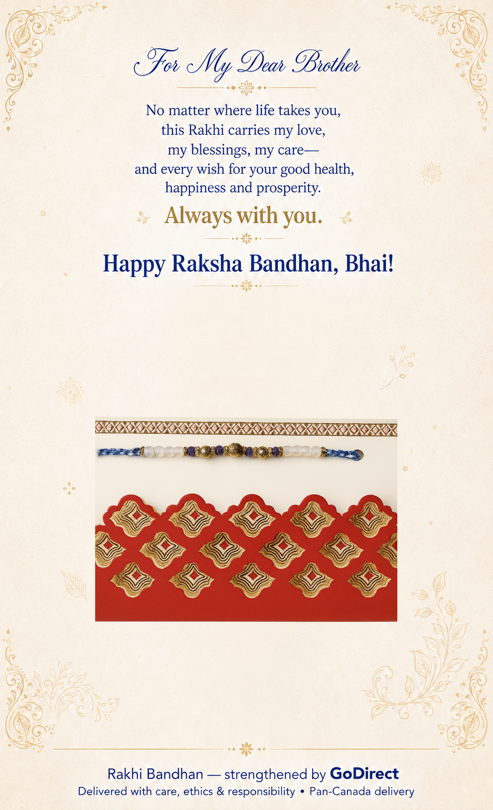 Purple Gold Beads Rakhi with Decorative Red Envelope image
