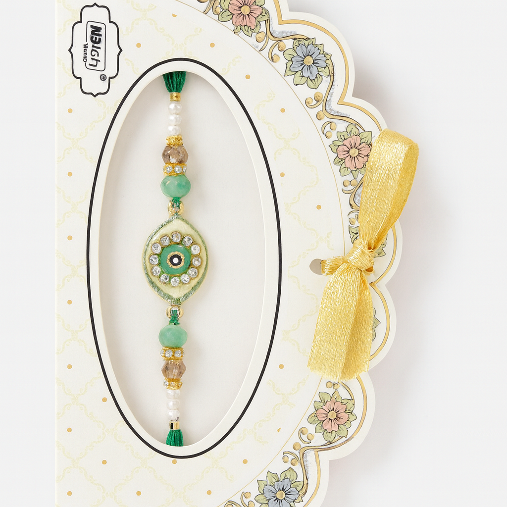 Green Beaded Rakhi With Decorative Stones