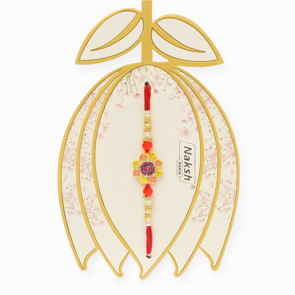Floral Beaded Rakhi with Red Thread