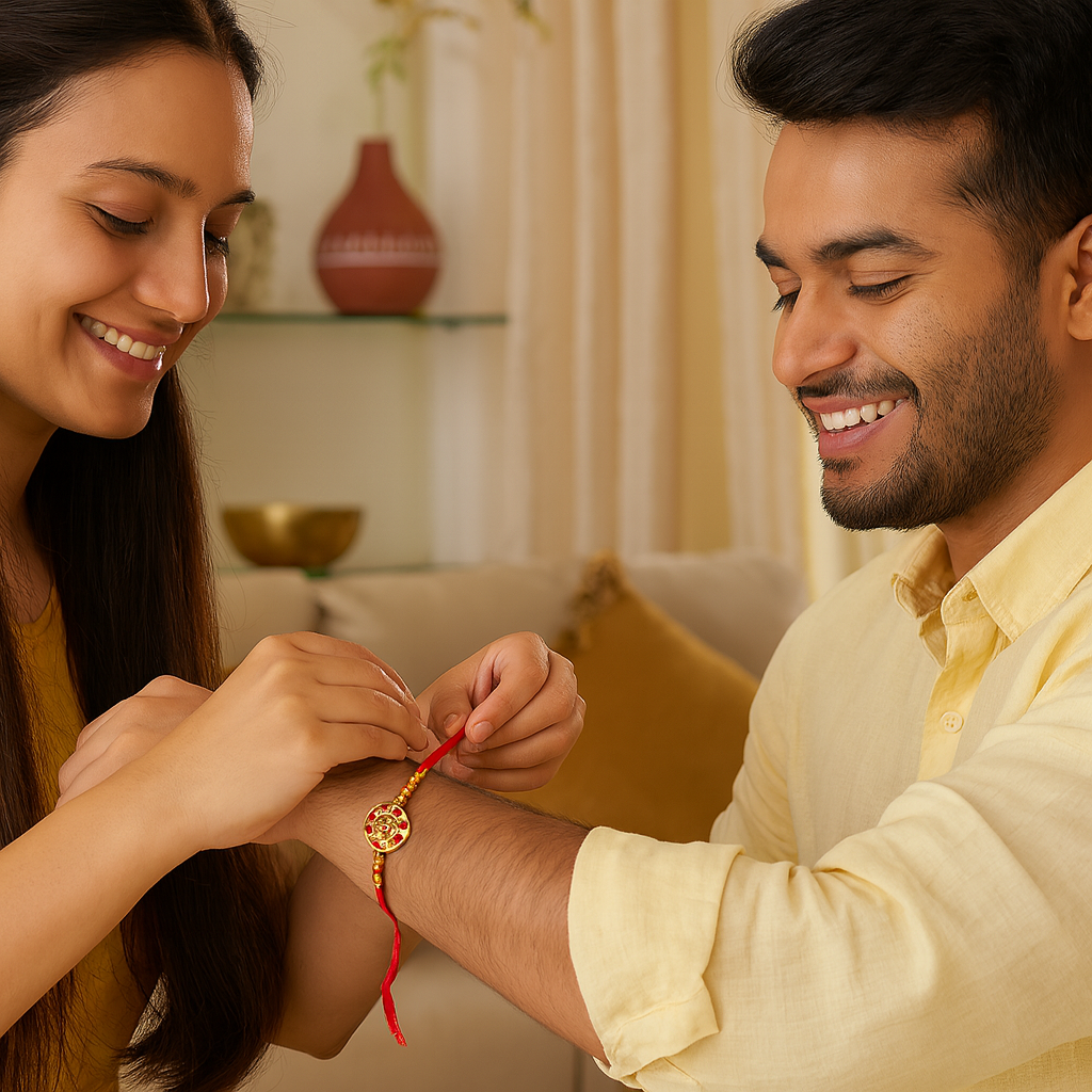 Floral Motif Rakhi with Red Thread image