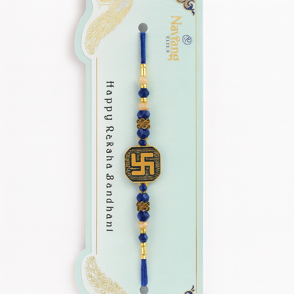 Swastik Rakhi with Blue Thread