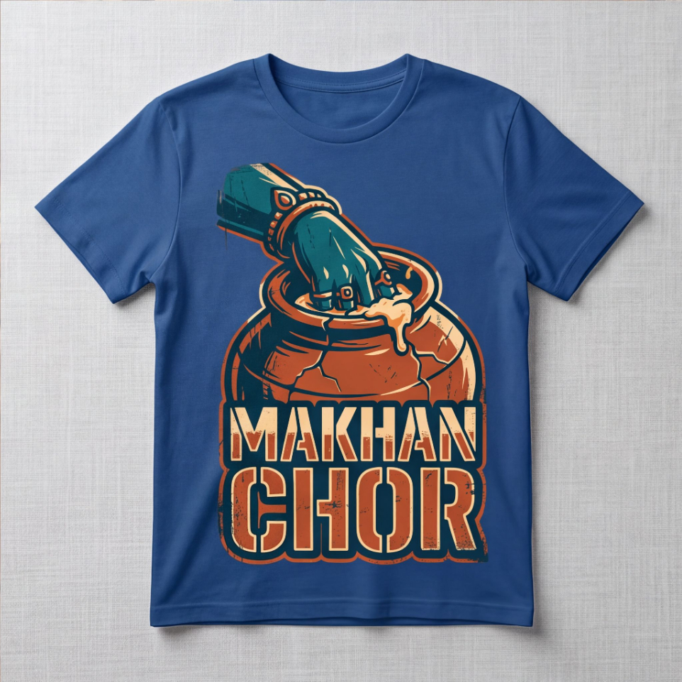 Blue Cotton T-Shirt With Makhan Chor Graphic