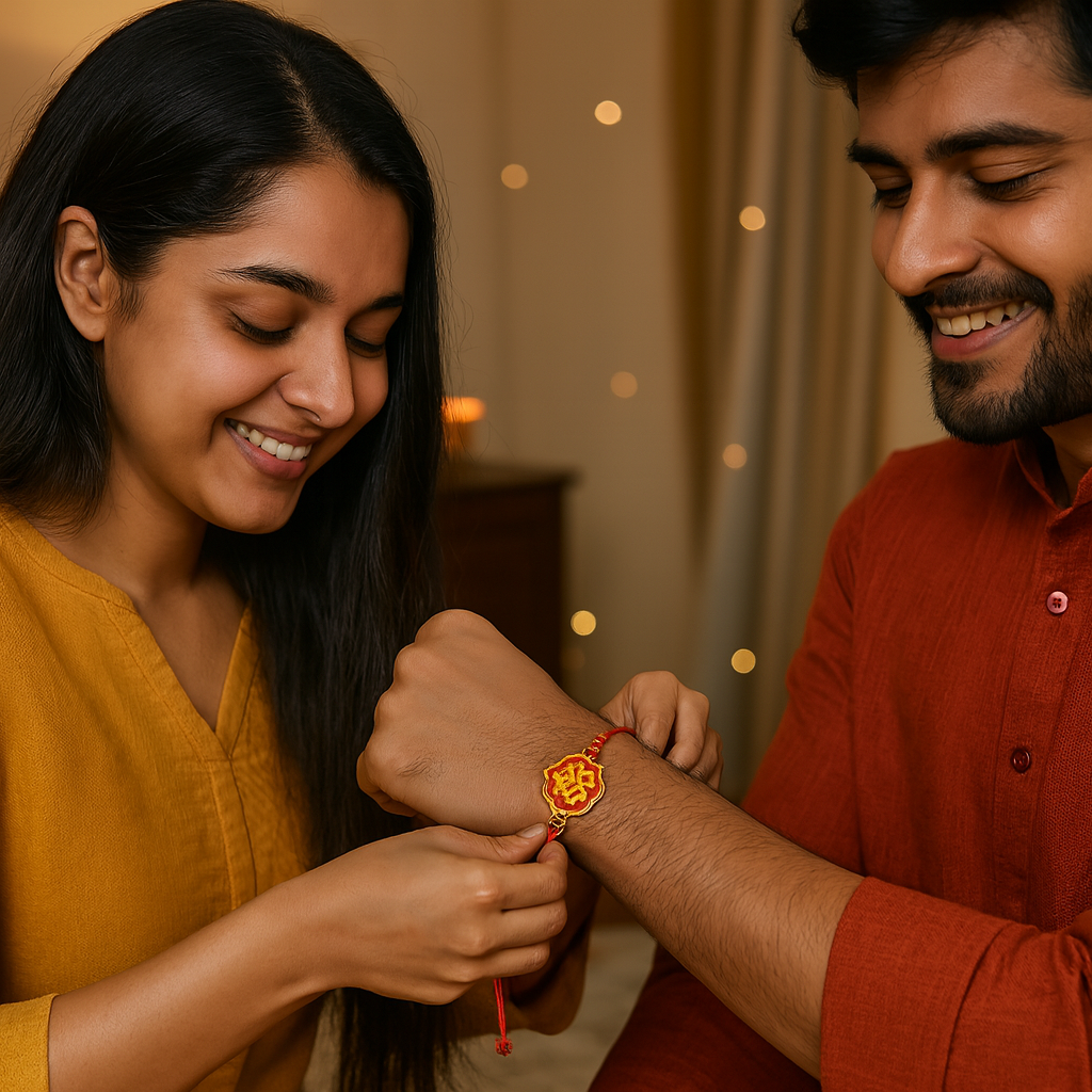 Red Thread Rakhi with Om Symbol image