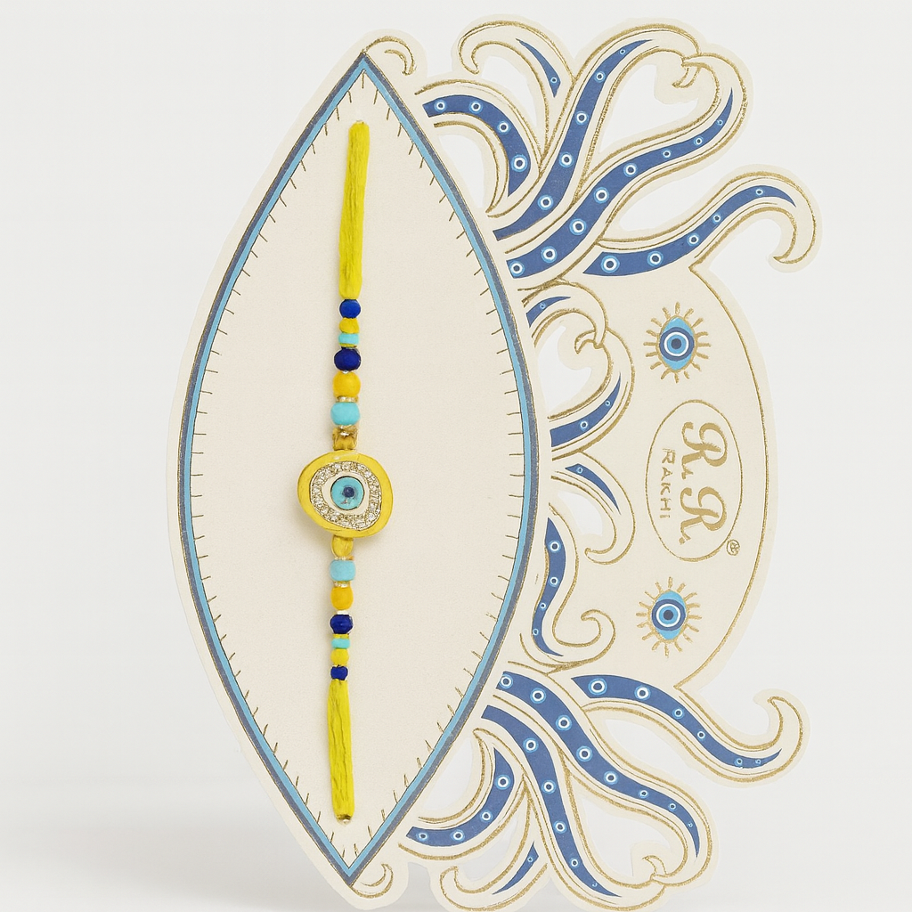 Yellow Thread Rakhi With Evil Eye Design