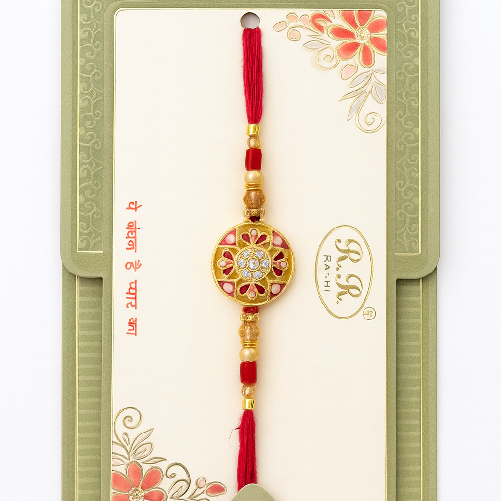 Floral Motif Rakhi with Red Thread